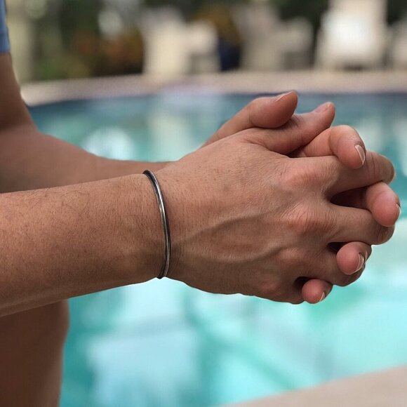 Oxidized Sterling Silver Pyramid Triangle Open Cuff Bangle Bracelet 3mm Wide - Picture 6 of 7